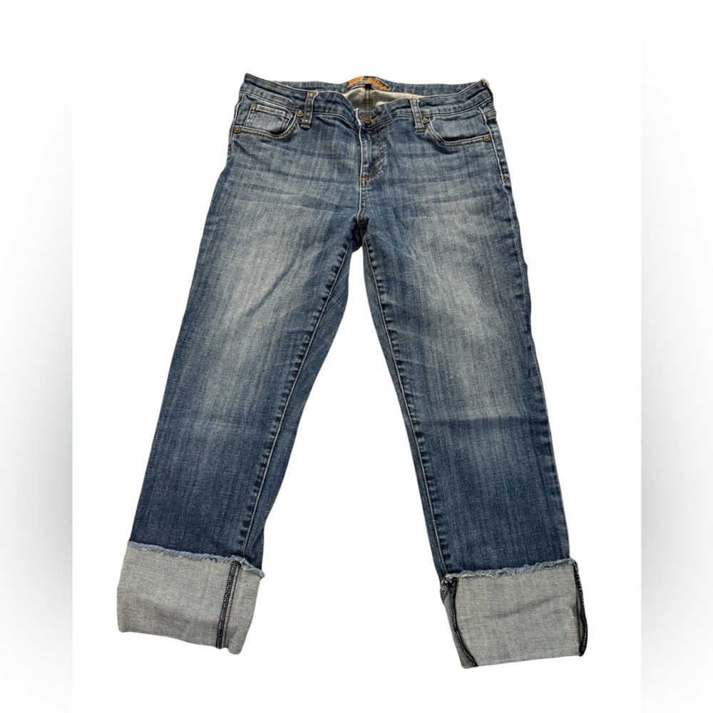 Kut from the Kloth Blue Ankle Cropped Jeans with Distressed Look